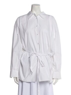 Valentino White Tie-Waist Button-Down Shirt